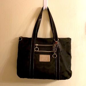 COACH Black Poppy Metallic Sateen Patent Handbag